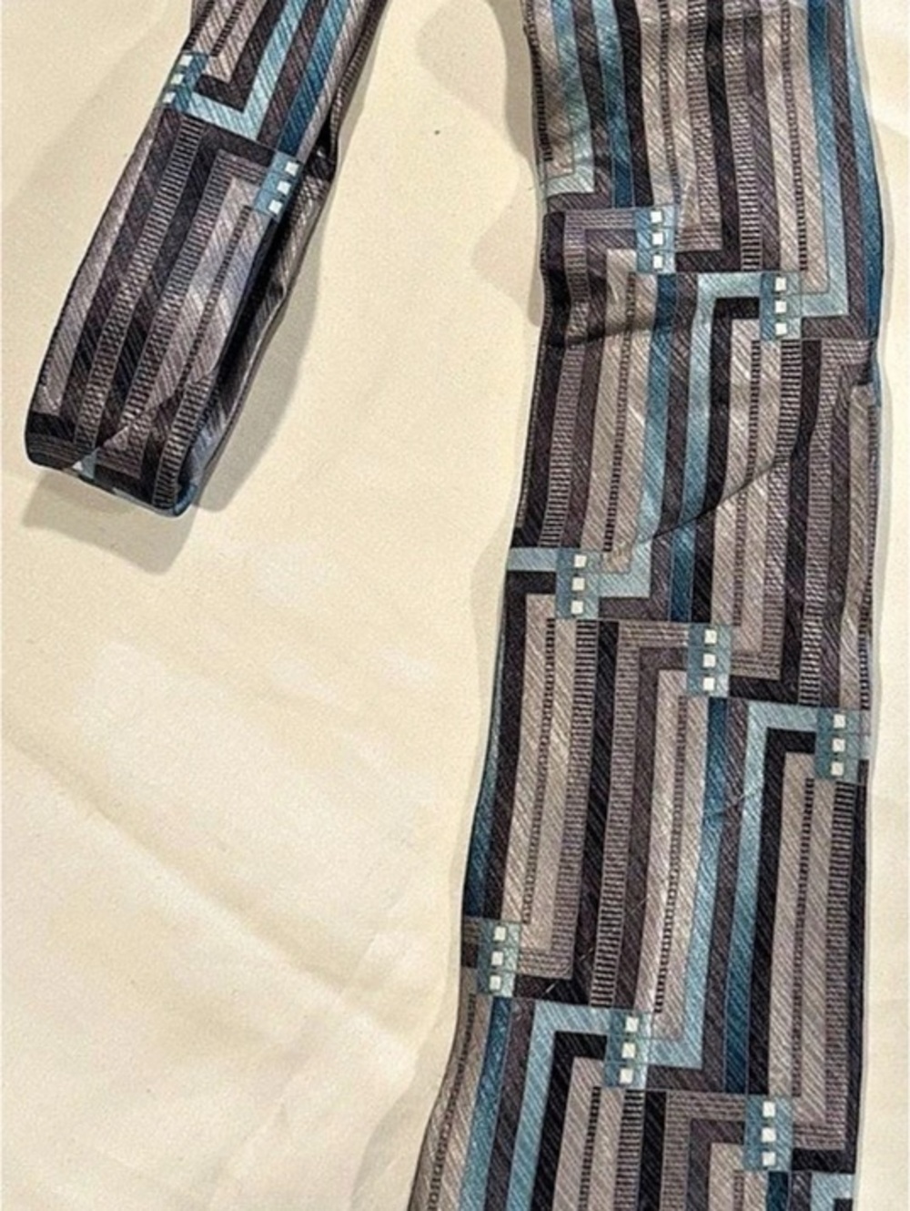 George Men's Silk Geometric Tie in Blue & Gray